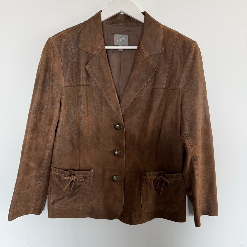 J. Jill Brown Leather Jacket Outerwear Size MP